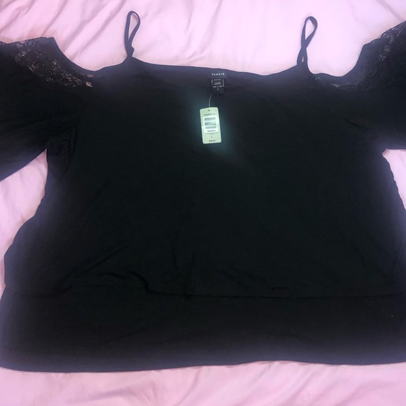 Torrid Lace Trimmed Layered Cold Shoulder Top - Picture 3 of 3